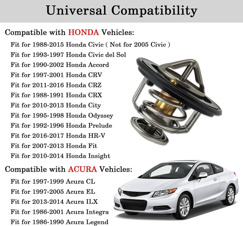 FOXSTAR 19301-PAA-306 Engine Thermostat, Coolant Thermostat, Fit for Honda Civic, Accord, CR-V/Z/X, City, Odyssey, Prelude, HR-V, FIT, Acura CL, EL, ILX, Integra, Legend, Replace 19301-PLC-315 19301-RNA-315 - Image 2